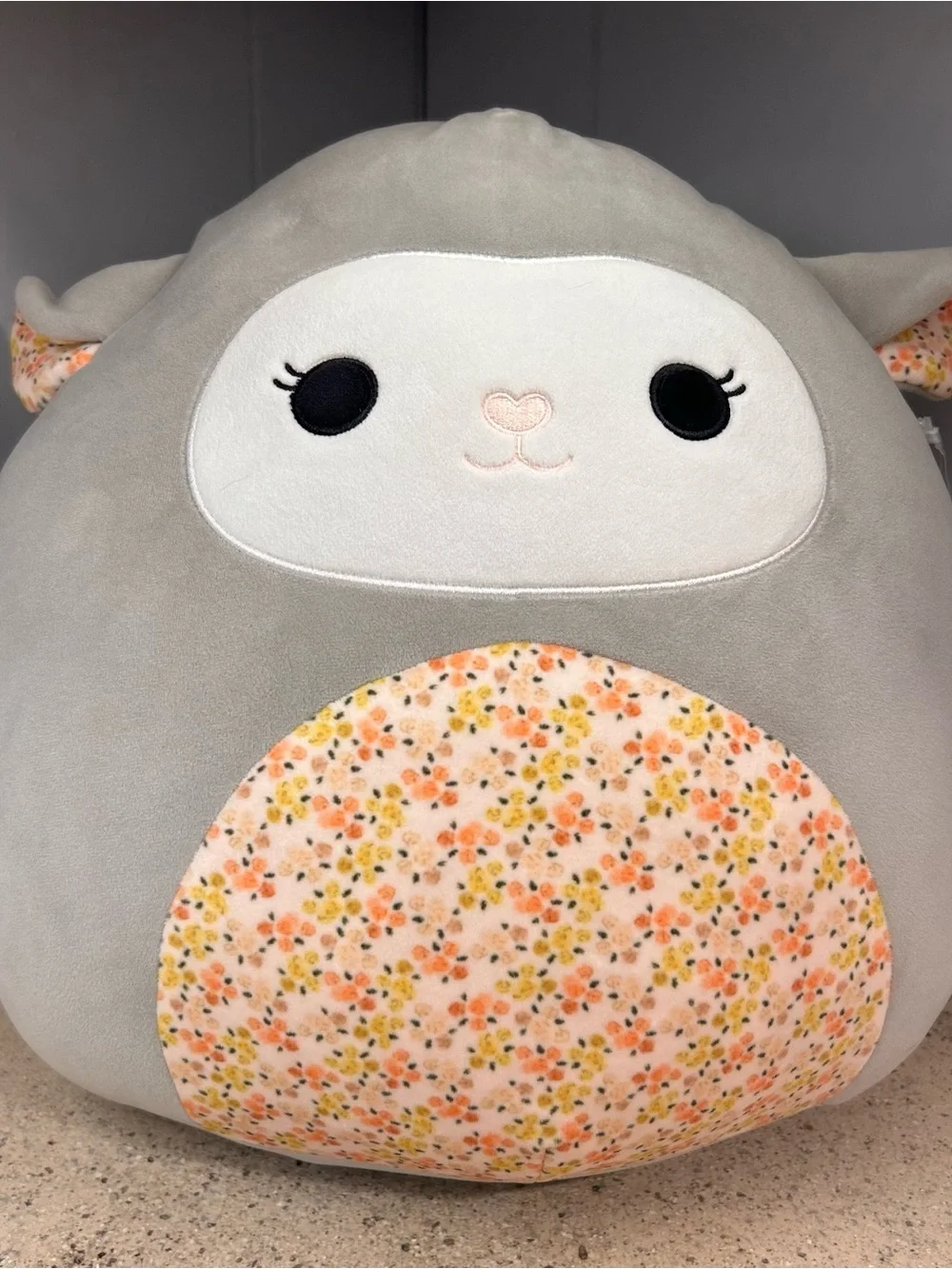 Squishmallows Grey Lamb Elea with Floral Belly and Ears Plush Toy NWT (14”)